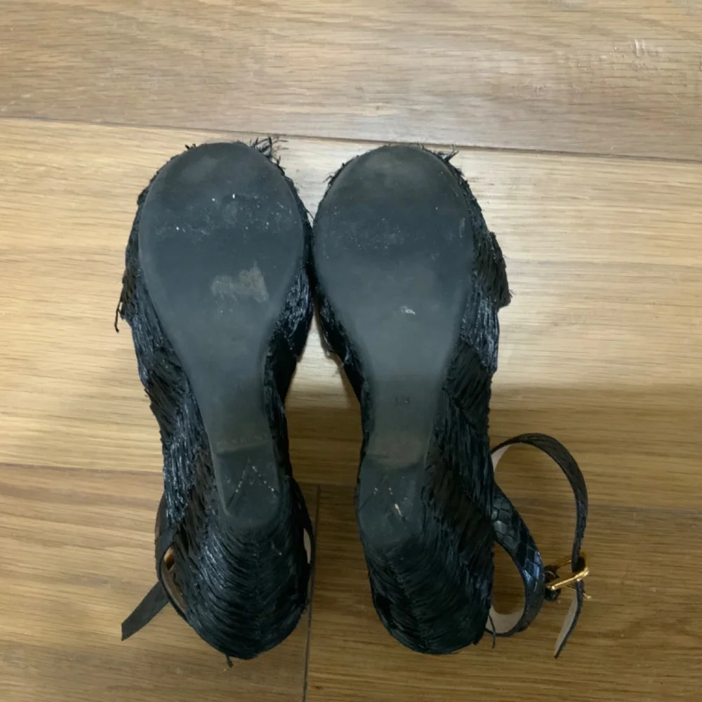 Authentic PRADA  Black Raffia Wedges